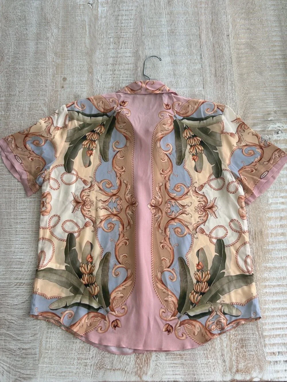 Farm Rio Banana Royalty Blouse/Shirt/Top Blush Pink Rose Gold Size Small NWOT